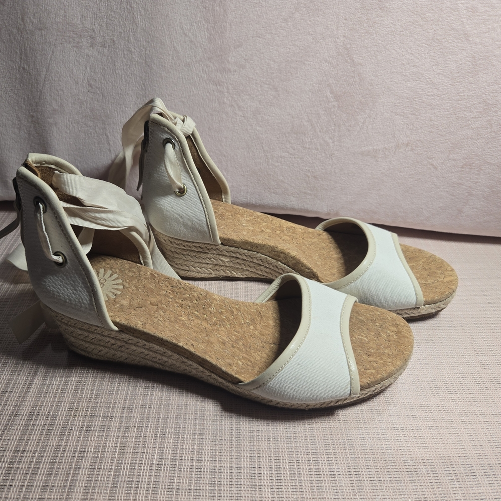 UGG Women's White Cork Wedge Sandals